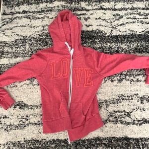 Juniors L. Pink Love zip up jacket.